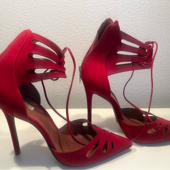 Shultz Red Suede Pumps, size 9.5B - Picture 4 of 9